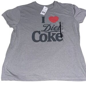 NWT I Love Diet Coke Coca Cola Gray Graphic T Shirt XL Womens Short Sleeve